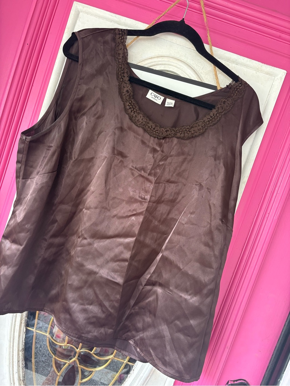Cato Brown Satin Lace-Trim Sleeveless Camisole